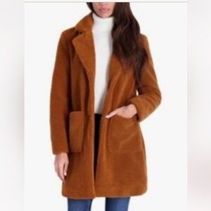 French Connection Teddy Bear Midi Coat, Cognac Size S